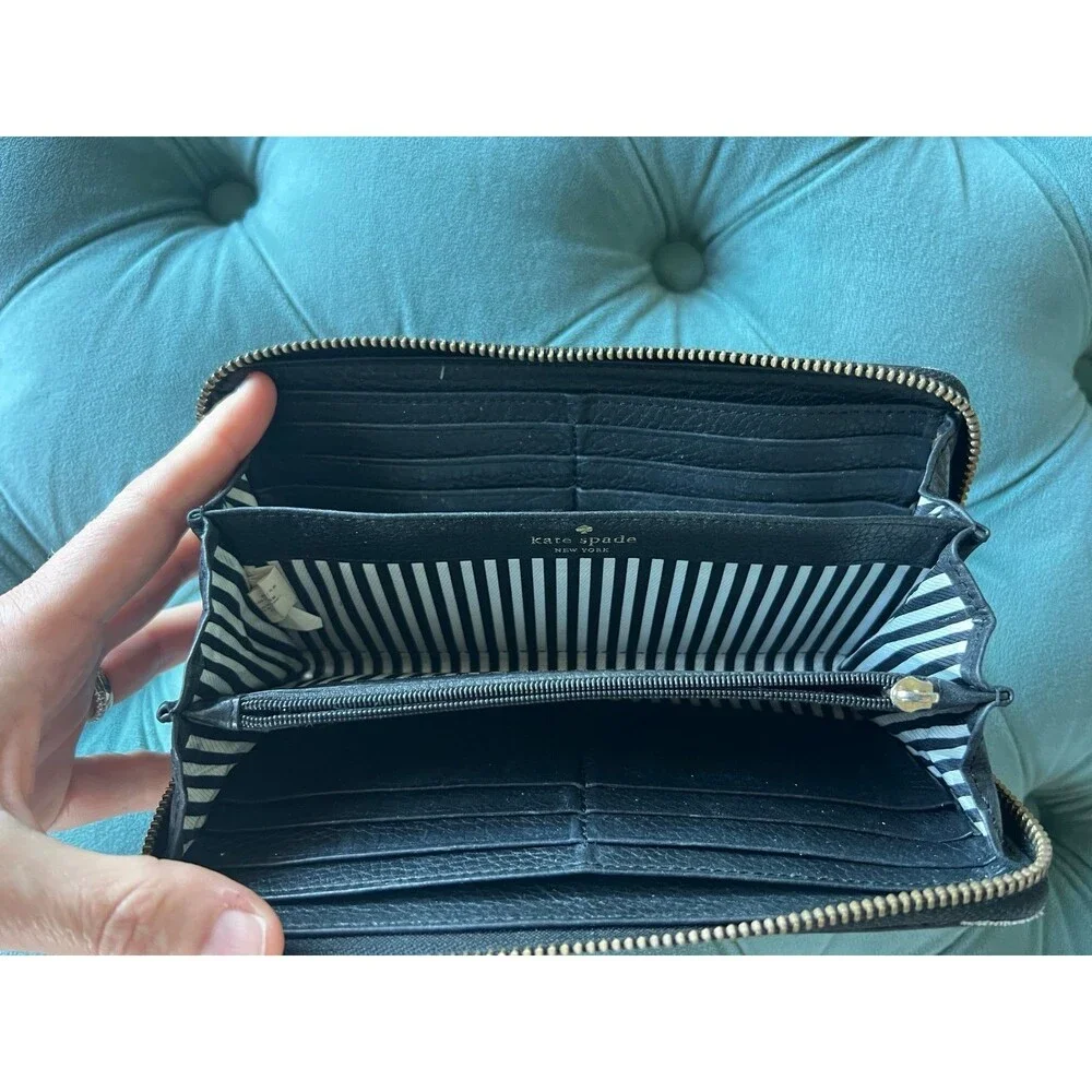 Kate Spade Large Zip Leather Black Wallet